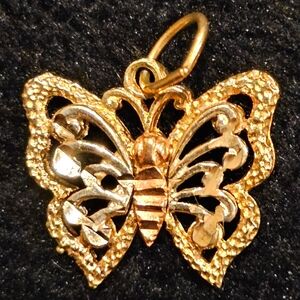 14k tri-gold 2D Butterfly Pendant